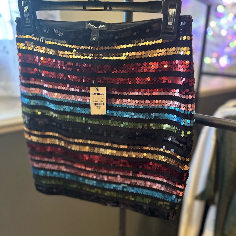 Express Vibrant Striped Sequin Mini Skirt